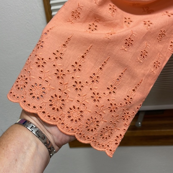 J. Jill Apricot Cotton Eyelet 3/4 Bell Sleeve Button Down Shirt Size Small - Picture 3 of 9